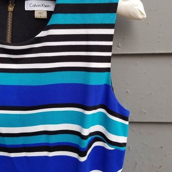 Calvin Klein Blue Black White Stripe Knit Dress size 8 - Picture 10 of 13